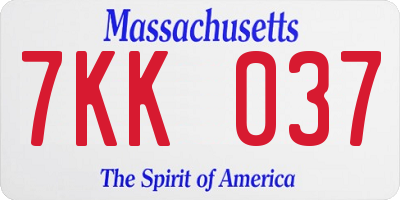 MA license plate 7KK037