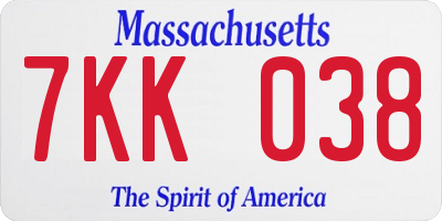 MA license plate 7KK038