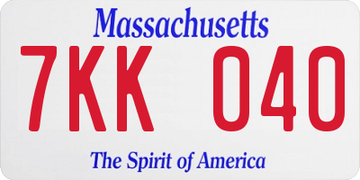 MA license plate 7KK040