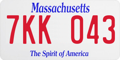 MA license plate 7KK043