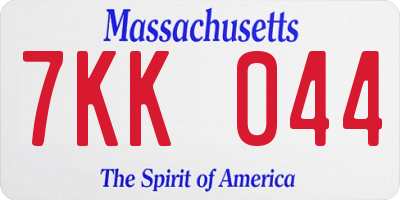 MA license plate 7KK044