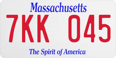 MA license plate 7KK045