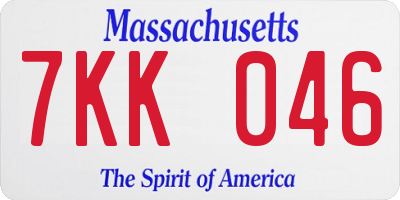 MA license plate 7KK046