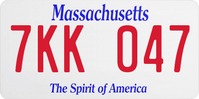 MA license plate 7KK047