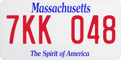 MA license plate 7KK048
