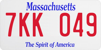MA license plate 7KK049