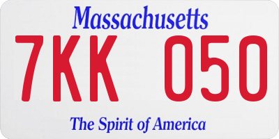MA license plate 7KK050