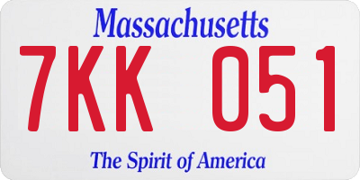 MA license plate 7KK051