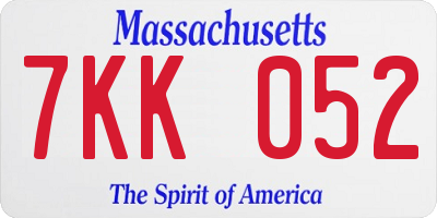 MA license plate 7KK052