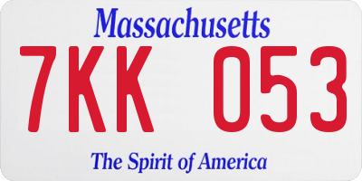 MA license plate 7KK053