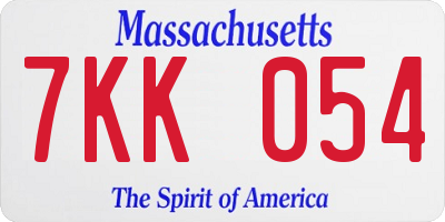 MA license plate 7KK054