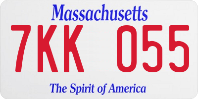 MA license plate 7KK055