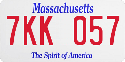 MA license plate 7KK057