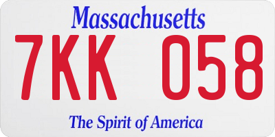 MA license plate 7KK058