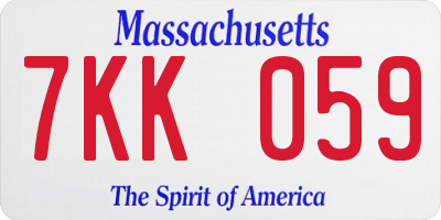 MA license plate 7KK059