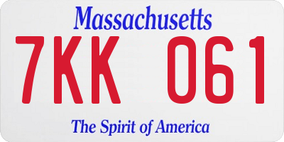 MA license plate 7KK061