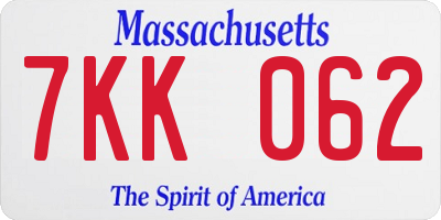 MA license plate 7KK062