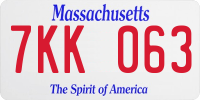 MA license plate 7KK063