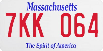 MA license plate 7KK064