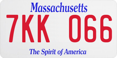 MA license plate 7KK066