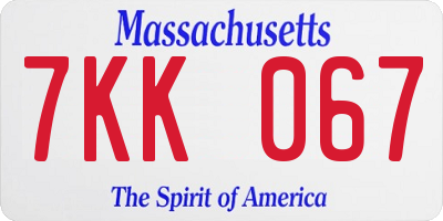 MA license plate 7KK067