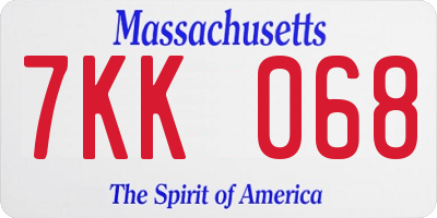 MA license plate 7KK068