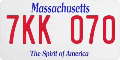 MA license plate 7KK070
