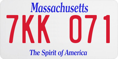 MA license plate 7KK071