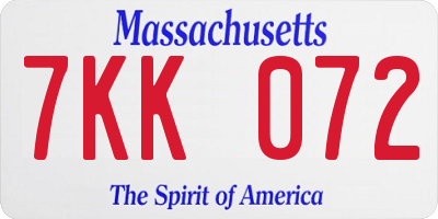 MA license plate 7KK072