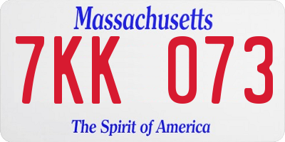 MA license plate 7KK073