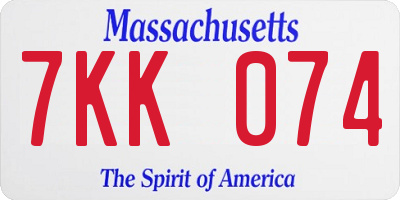 MA license plate 7KK074