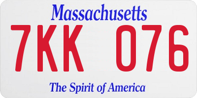 MA license plate 7KK076