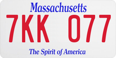 MA license plate 7KK077