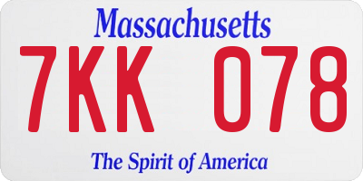 MA license plate 7KK078