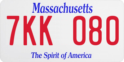 MA license plate 7KK080