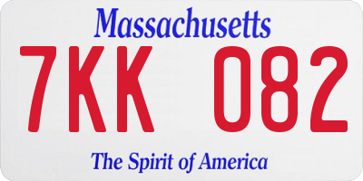 MA license plate 7KK082