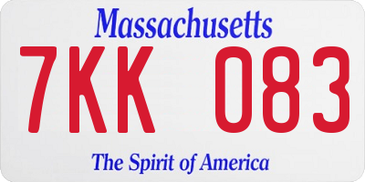 MA license plate 7KK083
