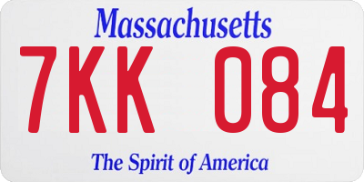 MA license plate 7KK084