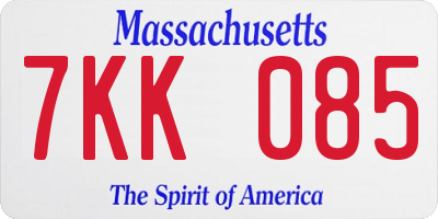 MA license plate 7KK085