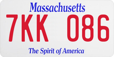 MA license plate 7KK086