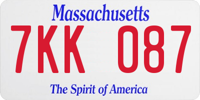 MA license plate 7KK087