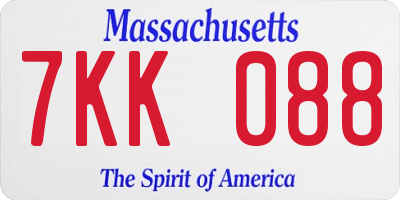 MA license plate 7KK088