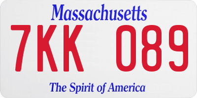 MA license plate 7KK089