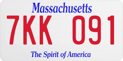 MA license plate 7KK091