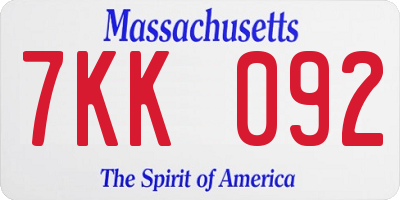 MA license plate 7KK092