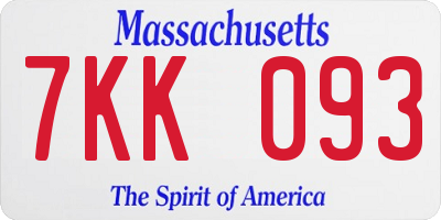 MA license plate 7KK093