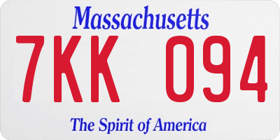 MA license plate 7KK094
