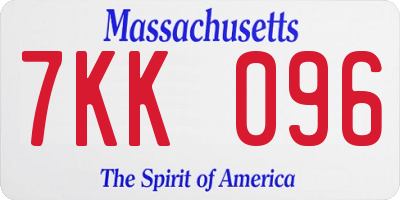MA license plate 7KK096