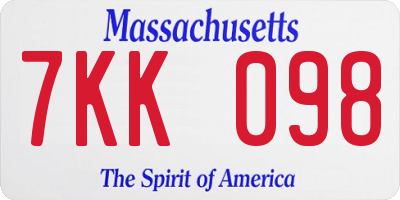 MA license plate 7KK098