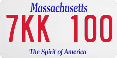 MA license plate 7KK100